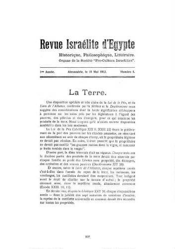 Revue israélite d'Egypte. Vol. 1 n° 6 (15 mai 1912)